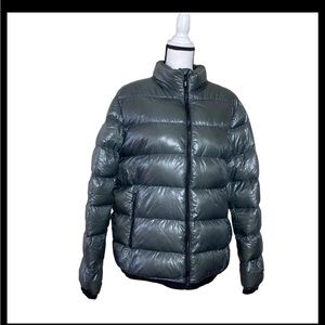 DKNY Down Feather Womens Size L Bomber Puffer Coat High-Shine Zip Front Pocket